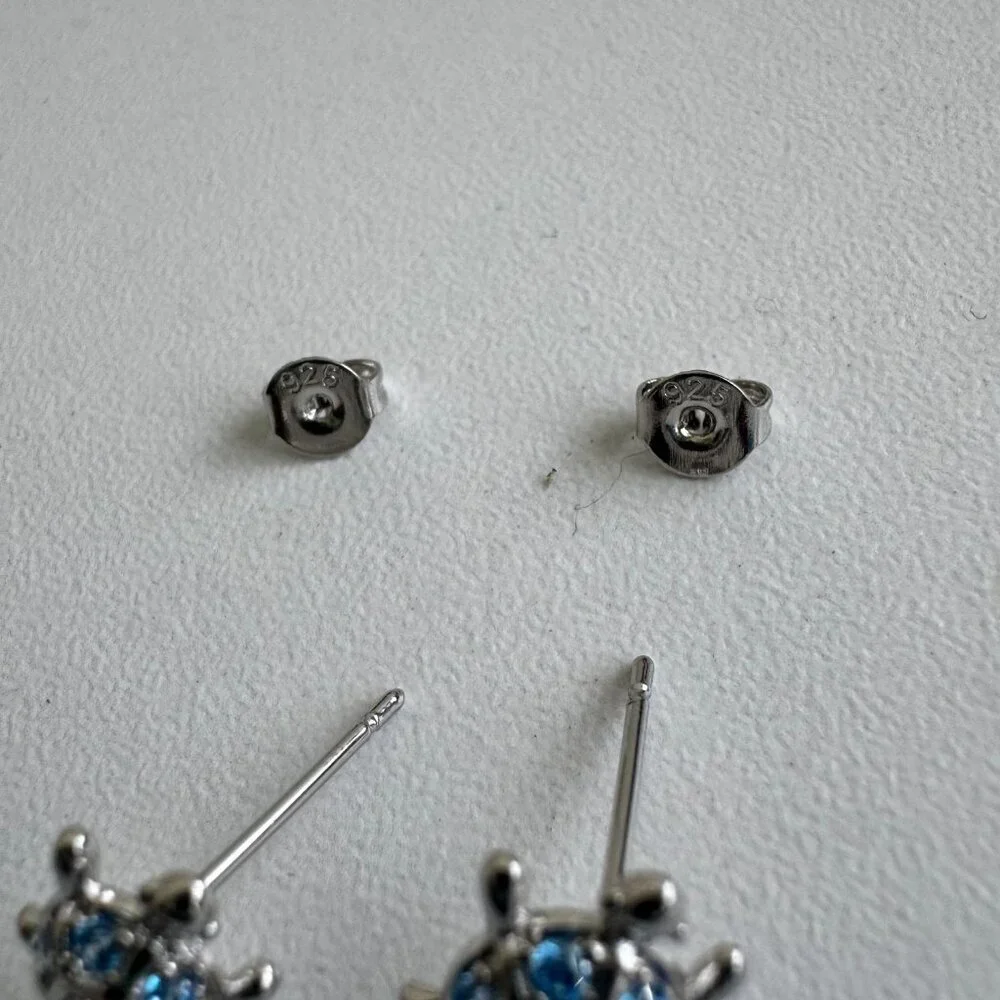Sterling Silver 925 Turtle Earrings with Blue Crystals – Ocean Inspired Studs - Picture 5 of 6